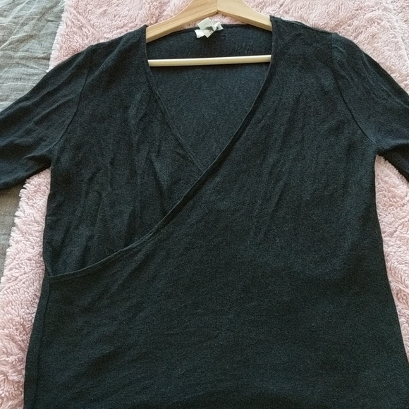 Caslon Faux Wrap Sweater Black SZ S - Picture 4 of 7